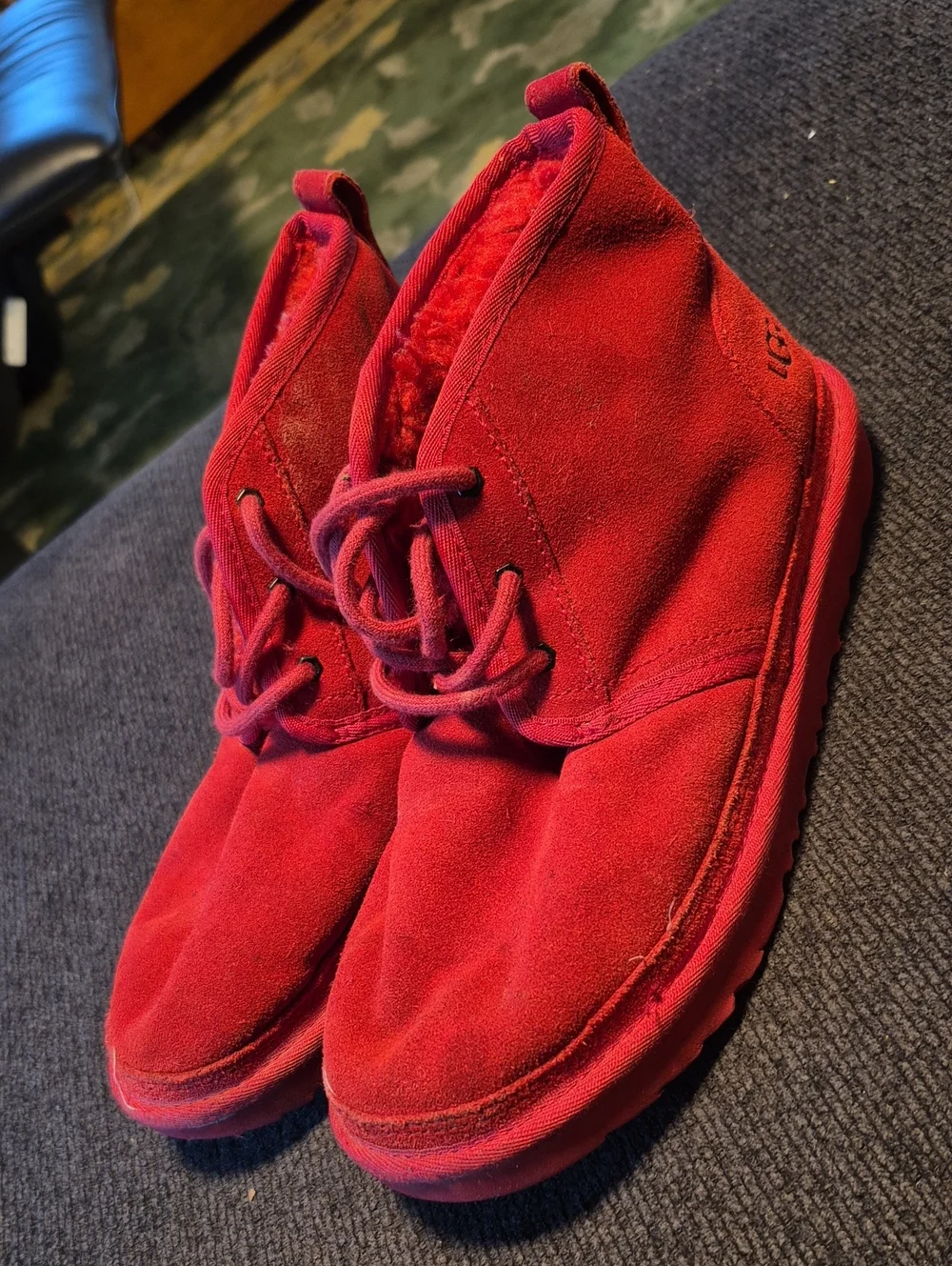 UGG Kids Red Suede Lace-Up Ankle Boots